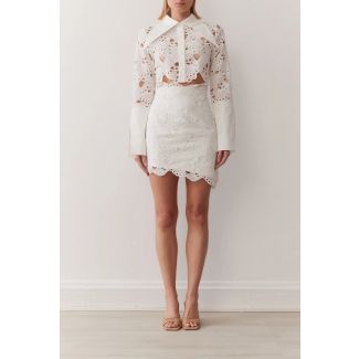 Lily White Broderie Scallop-Hem Skirt