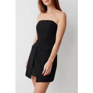 Kirsty Black Strapless Mini Dress with Mock Pocket
