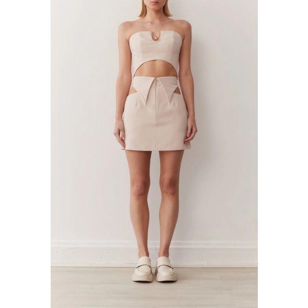 Lexi Bone Cut-Out Collar Suiting Skirt