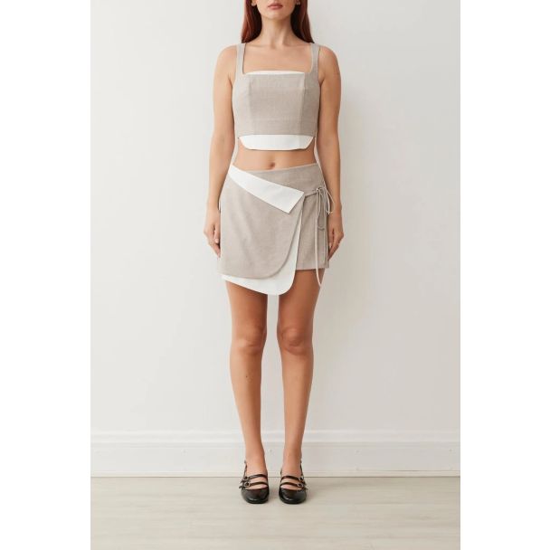 Harriet Biscuit Suiting Tie-Waist Skirt